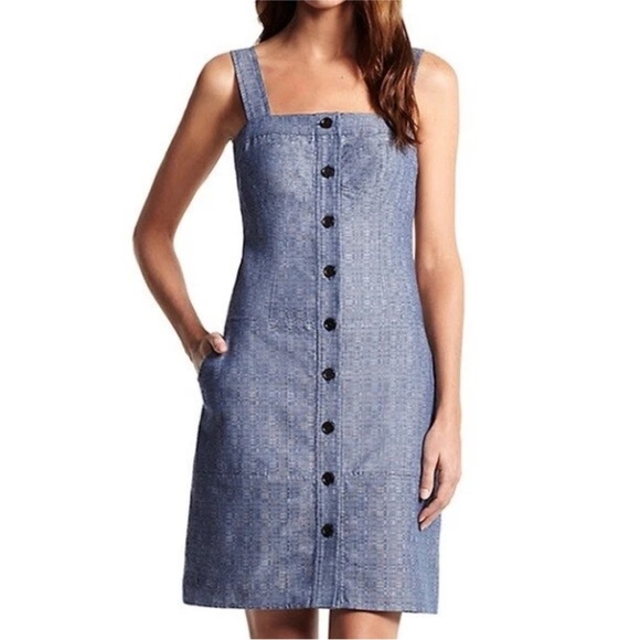 Derek Lam for DesigNation Womens Chambray Mini Jumper Lightweight Summer Dress 2 - Picture 1 of 10